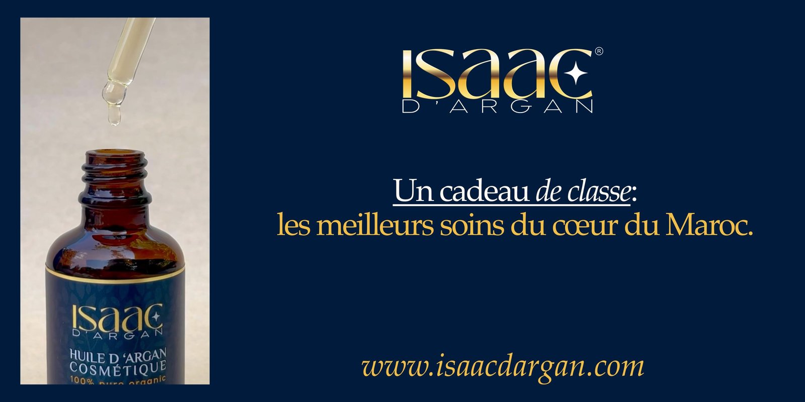 Huile d’argan cosmétique Isaac d’Argan – bannière publicitaire