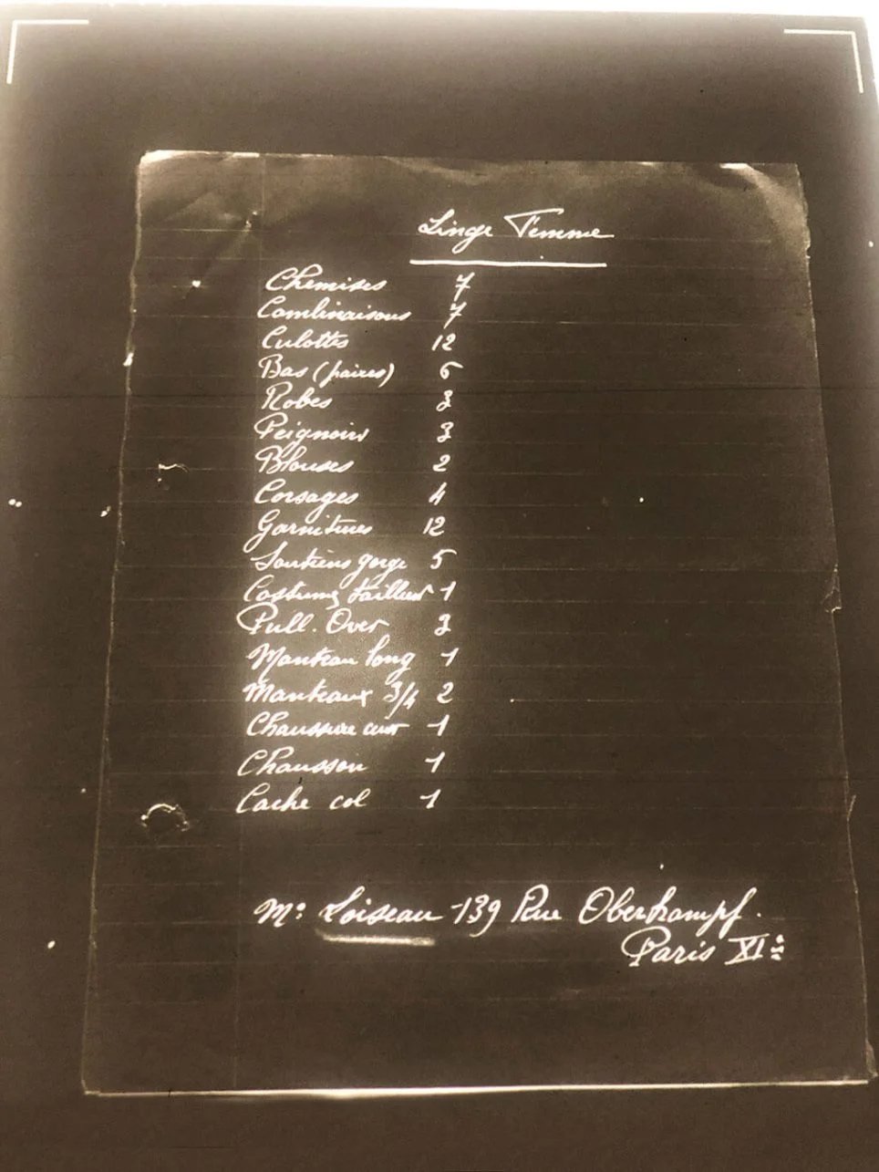 Extrait de l’inventaire d’objets spoliés dans l’appartement de Mr Loiseau, Paris 11e, sur bobine microfilm