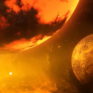 Illustration montrant la Terre en formation et la proto-planète Théia avant leur collision il y a 4,5 milliards d'années. © Peter Jurik, Adobe Stock