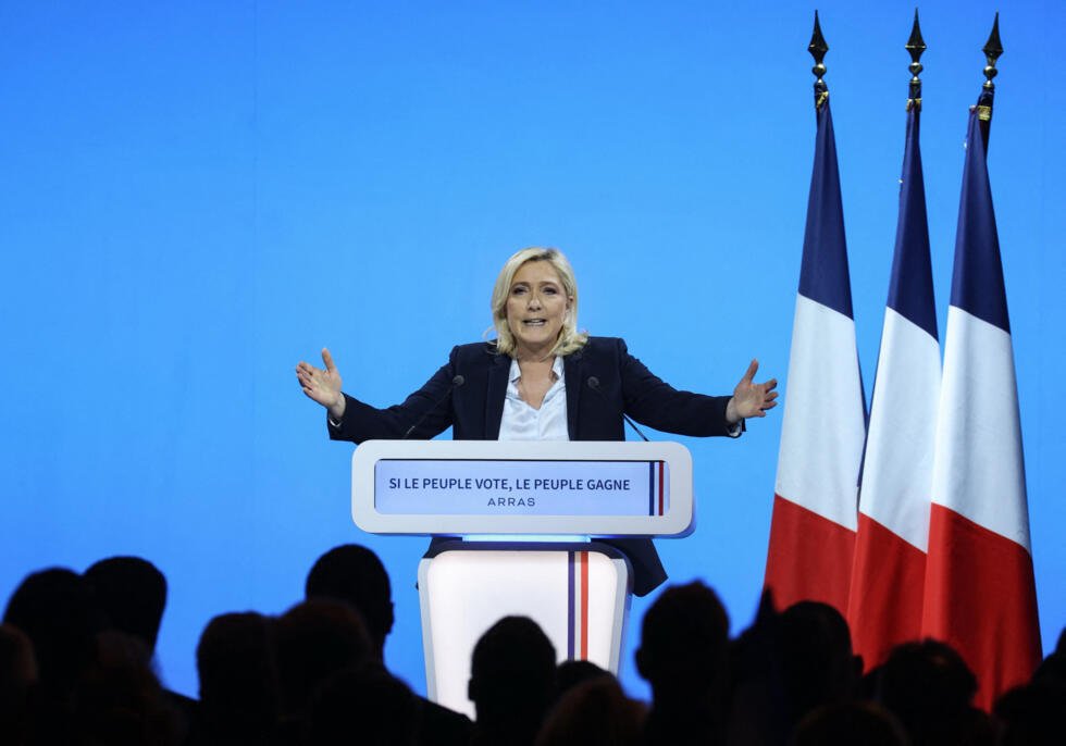 Marine Le Pen lors d'un meeting à Arras, le 21 avril 2022, dans l'entre-deux-tours de l'élection présidentielle.